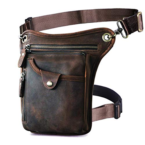 Le'aokuu Women Men's Genuine Leather Sporting Riding Hip Bum Fanny Waist Pack Drop Thigh Leg Cross Over Bag Pouches - 211-5 0 Dark Brown