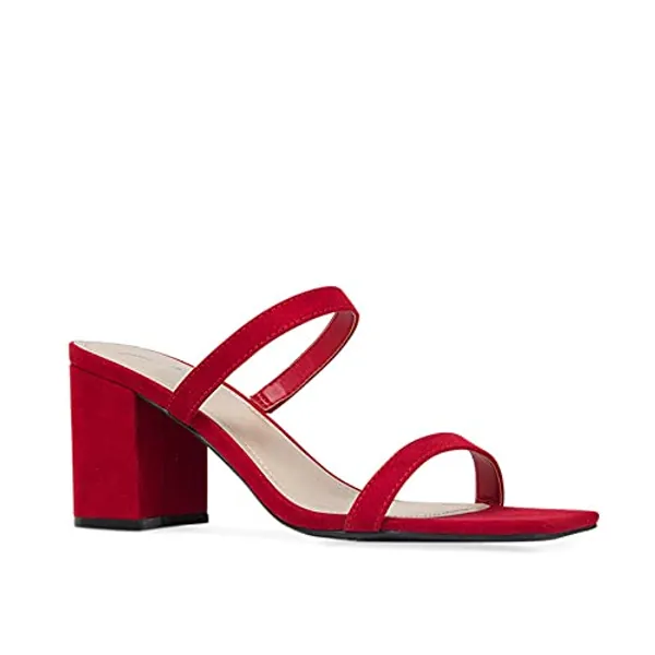 J. Adams Stormi Mules for Women - Square Toe Double Band Low Block Heel Sandals