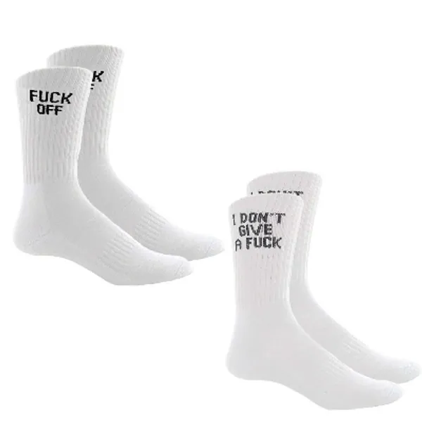 Comidox 2 pairs Fashion Men Women Casual Sport socks With English letters FUCK OFF&I DON'T GIVE A FUCK, White, Average code