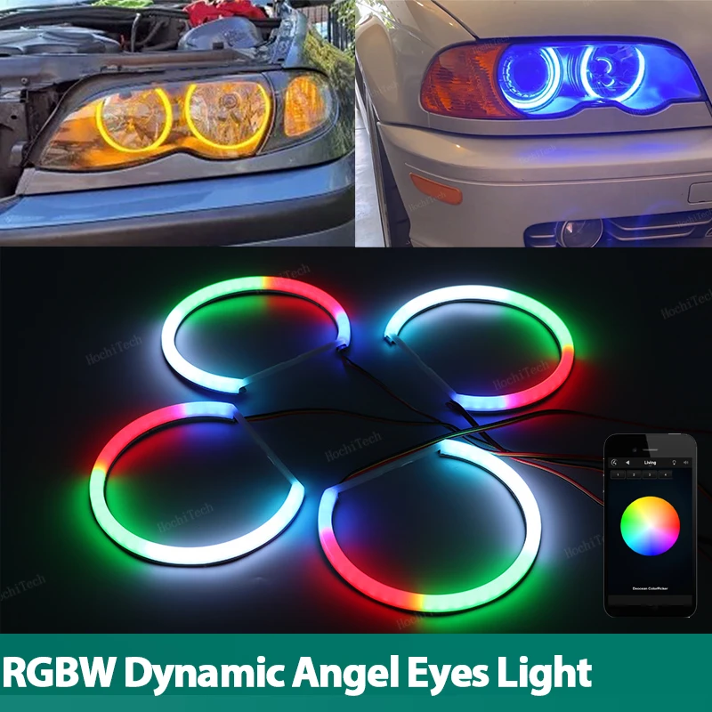 4x Cotton Halo Ring Angel Eyes RGBW Colorful Dynamic Mobile phone control for BMW E46 1998-2002 Revolving Sequential Flowing - AliExpress 34