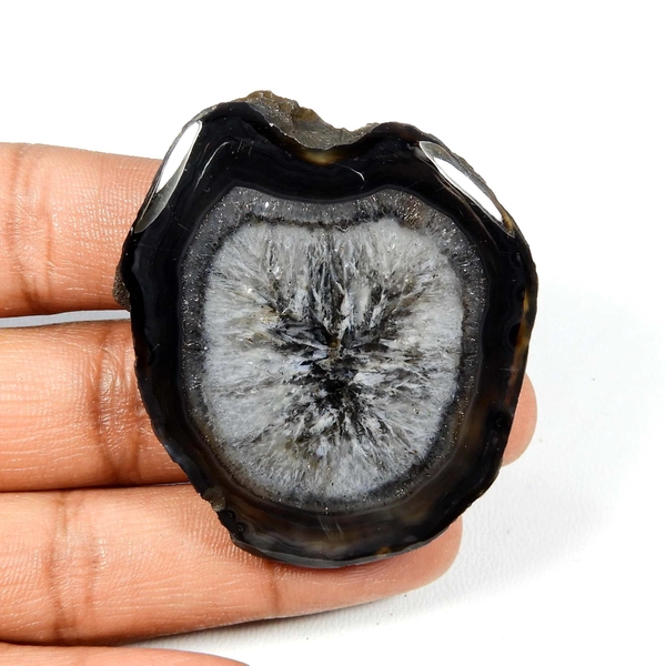 Slice Druzy Geode Gemstone. Black Slice Agate Druzy Cabochon. Black Agate Slice Druzy Gemstone. Natural Agate Slice Cabs. 152 Cts. KB-8786