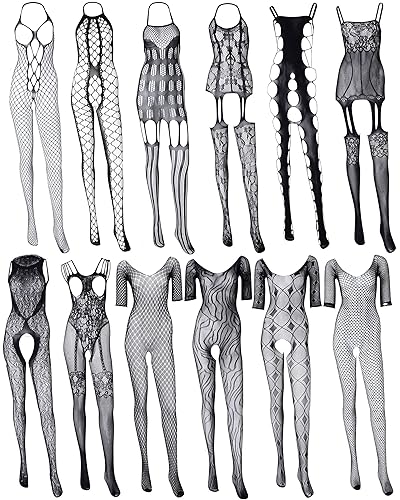 12 Pieces Women's Fishnet Lingerie Mesh Bodysuit Lace Smock Lingerie for Women - Fresh Style