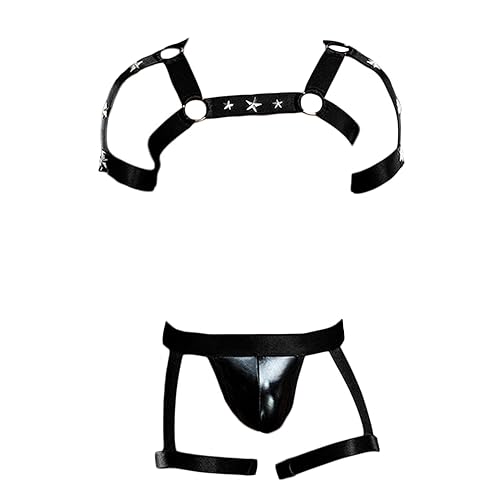 Men Sexy Leotard Open Hole Underwear Transparent Chest Harness Wrestling Singlet Elasticity Clubwear Outfit Lingerie - Black - One Size