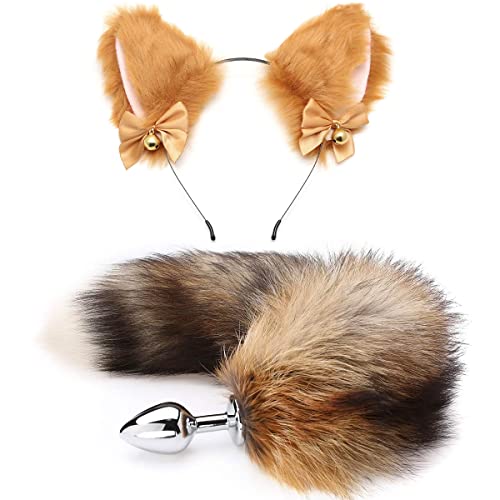 AKStore Fox's Tail's Anal Butt Plug,Anal Tail Sex Toys, Sexual Show,SM Special Butt Plug Anal Stimulator for Women Suppositories Cospaly (Golden+Ear) - Golden+ear
