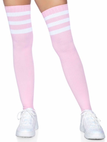 3 Stripes Athletic Ribbed Thigh Highs - One Size - - One Size - Light Pink