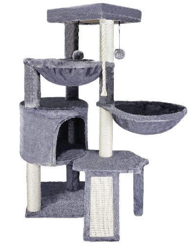 Xin Three Layer Cat Tree with Cat Condo and Two Hammocks,Grey - 