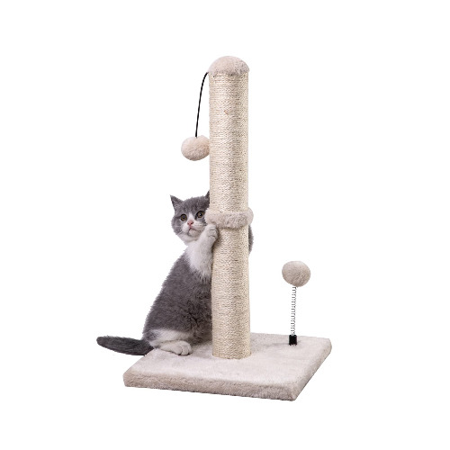 MECOOL Cat Scratching Post Premium Basics Kitten Scratcher Sisal Scratch Posts with Hanging Ball 22in for Kittens or Smaller Cats (22 inches for Kitten, Beige) - 22 inches for kitten Beige