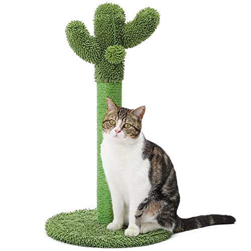 Made4Pets Cat Scratching Post, Cactus Cat Scratcher Kitten Scratching Post with Natural Sisal Rope for Indoor Cats Claw Scratcher, Vertical Green Cat Tree with Dangling Balls for Small Cats Kittens - Small - 21.7"