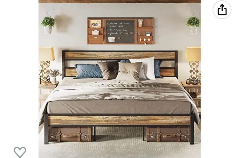 Amazon.com: LIKIMIO King Bed Frame and Headboard, Easy Assembly, Noise-Free, No Box Spring Needed, Heavy Strong Metal Support Frames, Double-Row Support Bars, Rustic Brown : Home & Kitchen