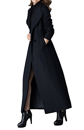 PLAER Women's cashmere coat Long Trench Coat black Woolen coat - 10