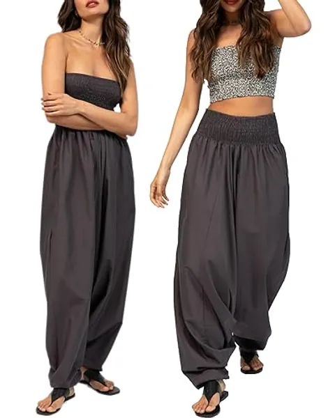 likemary Jumpsuits for Women - Pull Down Romper to Harem Pants Women - One Size Cotton Jumpers - Maxi Length Outfit & Pockets