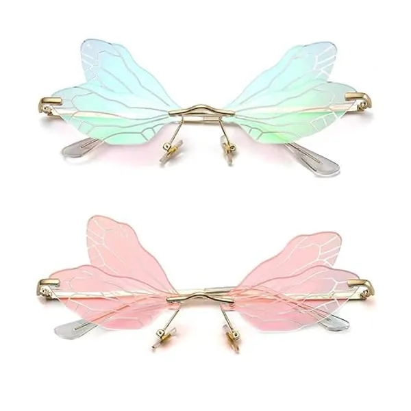 LASPOR Dragonfly Rimless Sunglasses for Women Vintage Gold Metal Frameless Butterfly Glasses UV400 Protection Eyewear