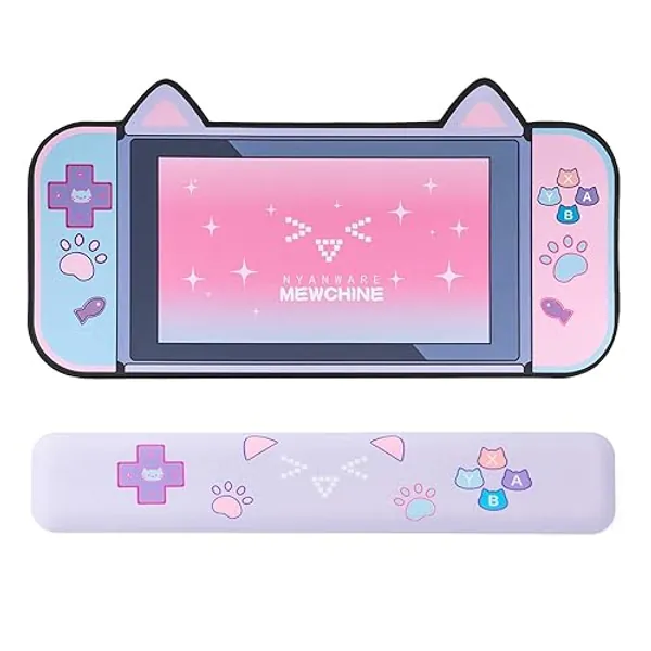 YOCORE Cat Ear Mouse Pad and Wrist Rest Non-Slip Rubber Base Desk Pad-Easy Clean Laptop Desk Mat for Gaming, Writing, or Home Office Work