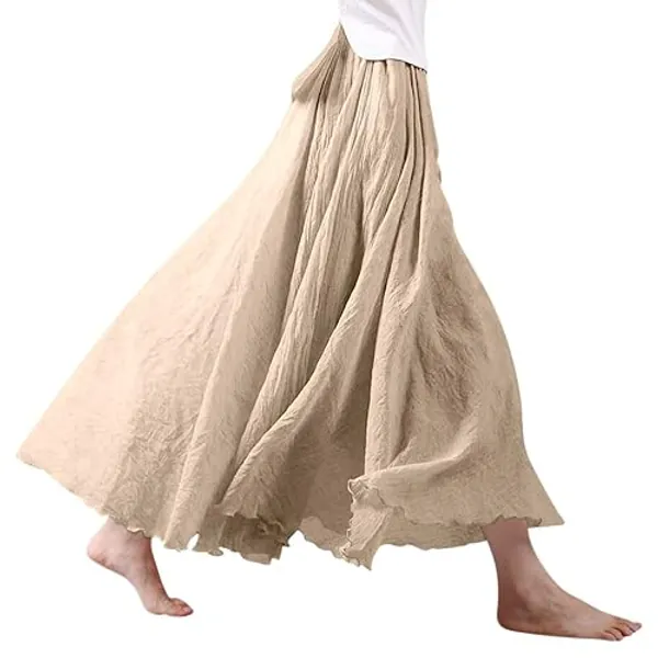 Ezcosplay Women Bohemian Beach A-Line Dress Double Layer Elastic Waist Long Maxi Skirt