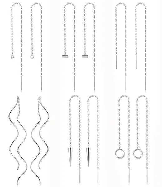 ORAZIO 6 Pairs Stainless Steel Chain Tassel Earrings for Women Lightweight Wave Threader Ball Dangle Drop Minimalist Chain Earrings Set