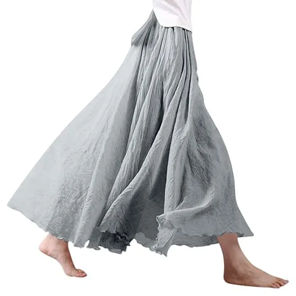 Ezcosplay Women Bohemian Beach A-Line Dress Double Layer Elastic Waist Long Maxi Skirt