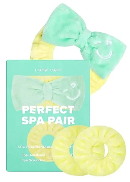 I DEW CARE Face Wash Headband & Scrunchie Set - Perfect Spa Pair | Head band for Face Washing & Skincare, Soft & Fuzzy, Teen Girls Cute Stuff, Bow Hair Band & Wrist, Gift (1 Count)