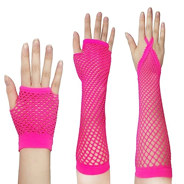 Ypser Women's Long Fishnet Mesh Gloves Nylon Lace Fingerless with Finger Loop