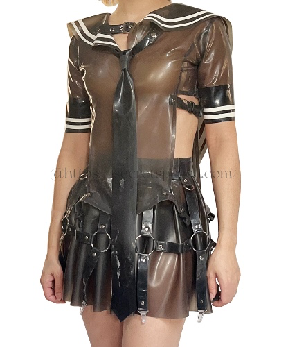 Latex Uniform Dress Smoky-Black with Straps