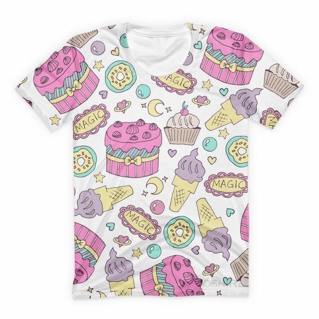 Candy Gamer T-shirt - White Cakes & Candy / M