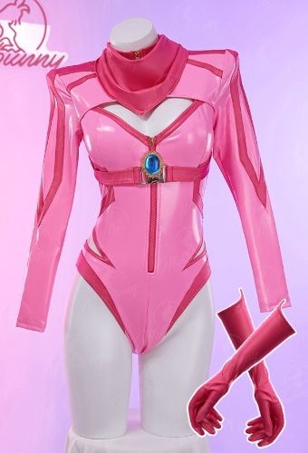 Peach Princess Derivative Lingerie Cosplay Set Racing Suit Striped Cutout Bodysuit with Crown Gloves