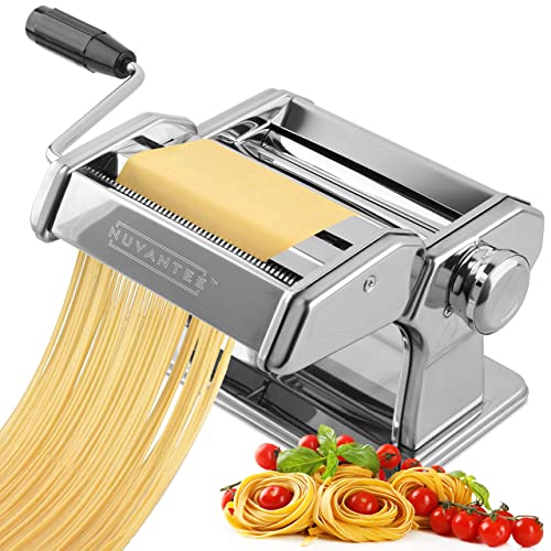 Nuvantee Pasta Maker - 7 Adjustable Thickness Settings - Roller & Attachments for Spaghetti or Fettuccine - Manual Pasta Maker Machine