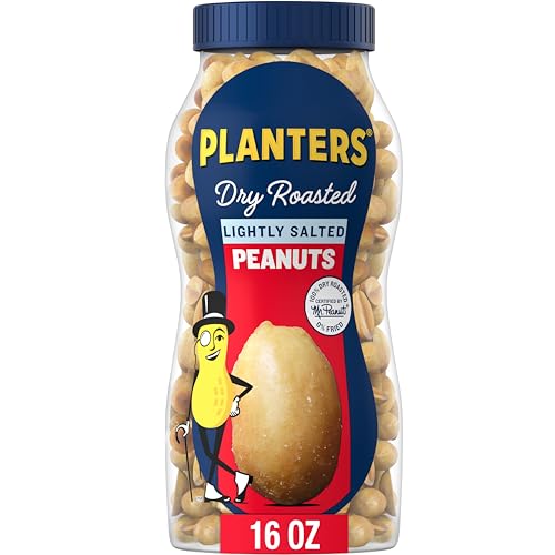 PLANTERS Lightly Salted Peanuts, Dry Roasted Nuts, Resealable Jar, Party Snacks, Plant-Based Protein, Snacking Nuts, Quick Snack for Adults, Kosher, Bulk Peanut, 16oz Jar (6 Pack) - Lightly Salted - 16 Ounce (Pack of 6)