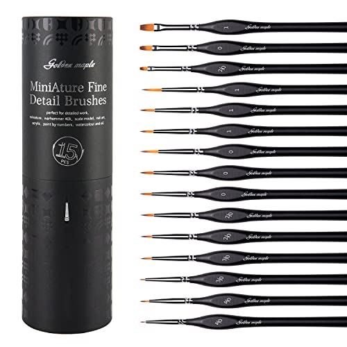 Golden Maple Miniature Paint Brushes, 15PC Model Brushes Micro Detail Paint Brush Set, Fine Detailing for Acrylics, Oils, Watercolors & Paint by Number, Citadel, Figurine, 40k (Black) - Black