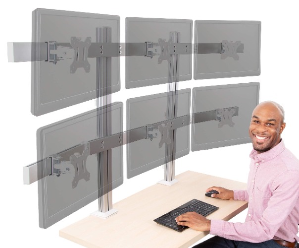 Stand Steady 6 Monitor Mount | Heavy Duty Height Adjustable Monitor Stand with Clamp On Base| Six Monitor Arm with Full Articulation VESA Mount Fits Most LCD/LED Monitors 17-32 in. (Silver/6 Mounts) - 6 Monitor Mount