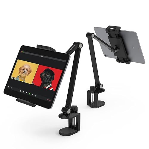 Inifispce iPad Desk Mount, Tablet Holder, Multi-Angle Adjustable Tablet Stand for 4.7''- 13'' Screen Microsoft Surface Pro Series, iPad Series(Black) - Black