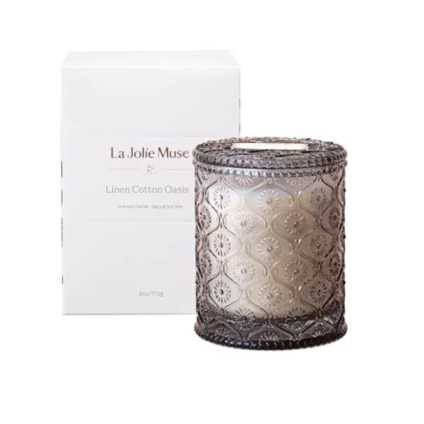 LA JOLIE MUSE Scented Candle, Scented Candles for Home, Linen Scented Candle, 6 oz 40 Hour Burn Time, Candle Gifts for Women & Men