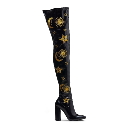 ASTRID Gold Star and Moon Long Boots | UK 5 / Black