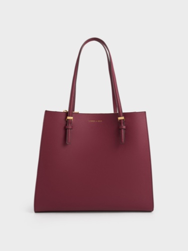 Burgundy Double Handle Tote Bag | CHARLES & KEITH