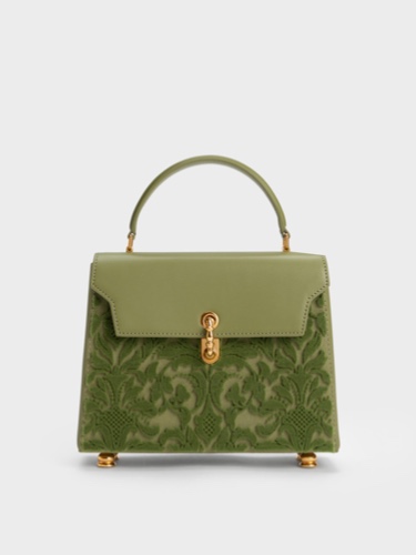 Pistachio Marietta Floral Textured Trapeze Bag | CHARLES & KEITH