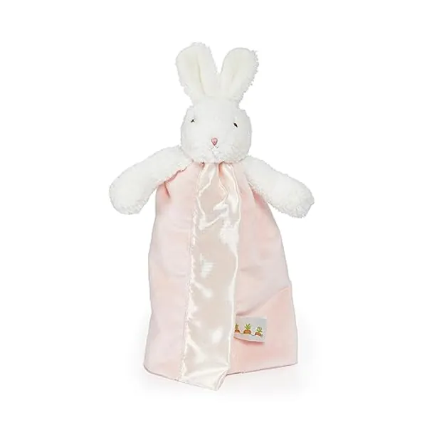 Bunnies By The Bay “Blossom Bunny” Bye Bye Buddy - Travel Size Baby Lovey - 11" Stuffed Rabbit and Baby Blanket - Super Soft Velour with Satin Lining - Pink - Blossom Bunny