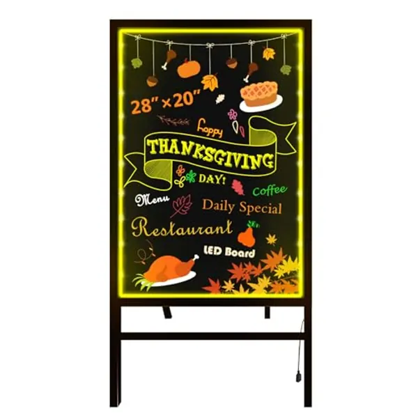 Woodsam Standing LED Board Sign - First Illuminated Easel with Neon Chalk Marker - Rustic Steel Vintage Decor for School, Wedding, Bar, Restaurant, Kitchen, and Home