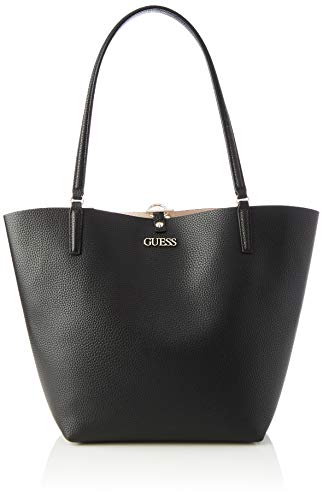 GUESS Women's Alby Toggle Tote Satchel Bags, 43x30x15 cm - Black/Stone
