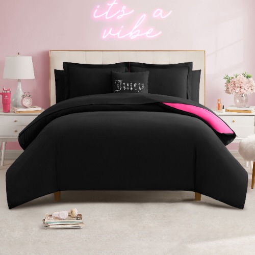 Alexis Solid Bed in a Bag Bedding Set | Black/Hot Pink / Full