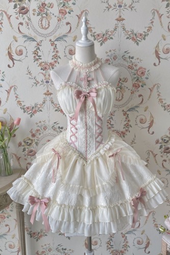 The Queen Of Lolitas Dress | Beige & Pink Ribbons