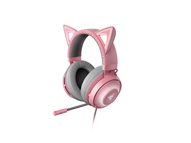 Razer Kraken Kitty Edition - Gaming Headset (The Cat Ear USB Gaming Headset, Chroma Lighting, Wired for Cross-Platform Gaming, 50mm Driver, 3.5mm Cable with Line Controls) Quartz Pink - Kraken Kitty Edition - Pink (Quartz Pink)