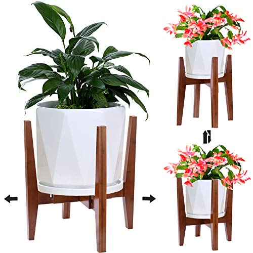 HmiL-U Plant Stand Modern Design | Adjustable Indoor Plant Stand |Mid Century Wood Flower Pot Holder |Fits 8 to 12 Inch Pots (Plant Stand Only) (Brown Plant Stand) - Brown