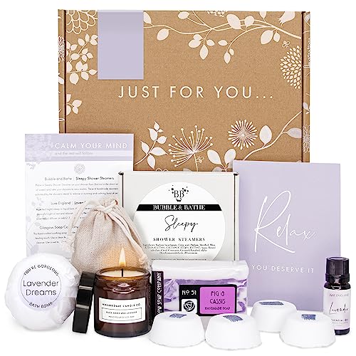 SLEEP & RELAX Pamper Hampers for Women - Handmade, Sustainable Relaxation Gifts for Women: Candle, Soap, Essential Oil, Bath Bomb, Shower Steamers and Lavender by Luxe England