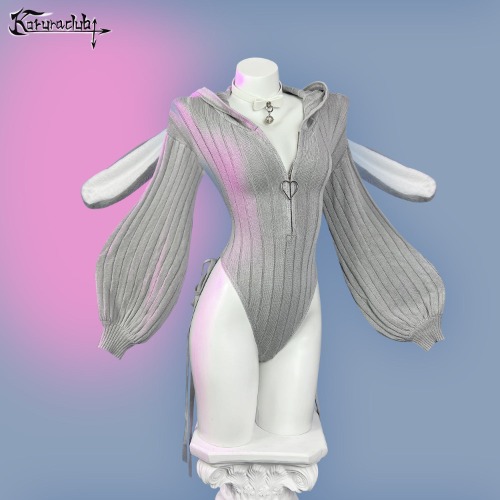 Chic Grey Bunny Ear Hoodie Bodysuit for sale 
