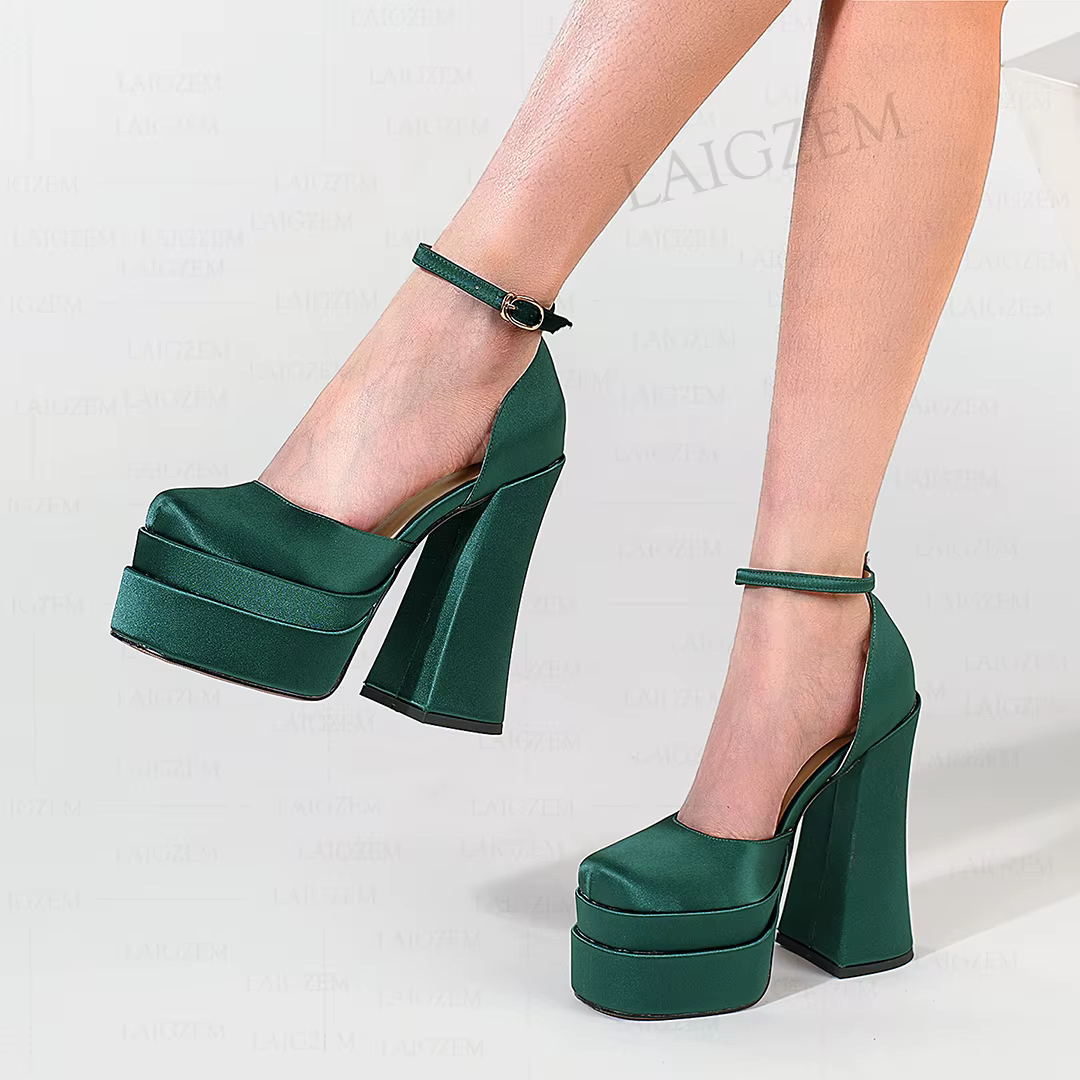 LAIGZEM – sandales à plateforme pour femmes, bout carré en soie, bloc épais de 15CM, escarpins à talons hauts, lanière à la cheville, chaussures pour femmes, grande taille 33 36 39 41 - AliExpress 322