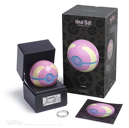 The Wand Company Pokémon Poké Ball Authentic Replicas - Realistic, Electronic, Die-Cast Poké Ball with Display Case Light Features (Heal Ball)