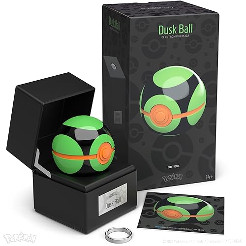 The Wand Company Pokémon Poké Ball Authentic Replicas - Realistic, Electronic, Die-Cast Poké Ball with Display Case Light Features (Dusk Ball)