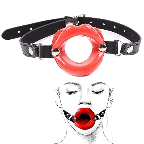 Erotic Sex Toys Gag Mouth Silicone Lips Fantasy Mouth Ball Fetish Ball Gag SM Mouth Open Leather Flirting Sex Toy Fetish Slave Sex Toy for Couples(Red) - Red