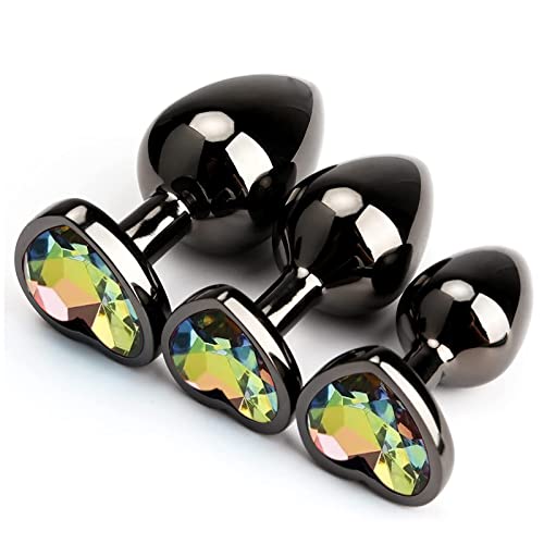 3Pcs Set Luxury Metal Butt Toys Heart Shaped Anal Trainer Jewel Butt Plug Kit S&M Adult Gay Solo Sexxy Anus Anal Plugs Woman Men Sex Gifts Things for Beginners Couples Large/Medium/Small (Colorful) - Colorful