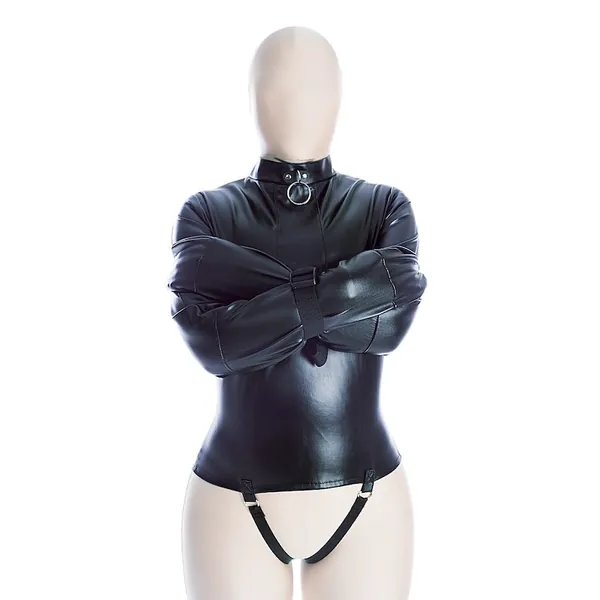 Leather Fully-Covered Double-Arm Zipper Restraint Sex Toys For Man/Woman Wear Ribbon Restrictive Bdsm Bondage Slave Constraint
