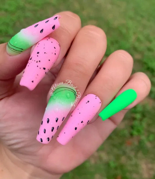 Ombre Watermelon Nails/ Summer Press on Nails/ Handmade Nails